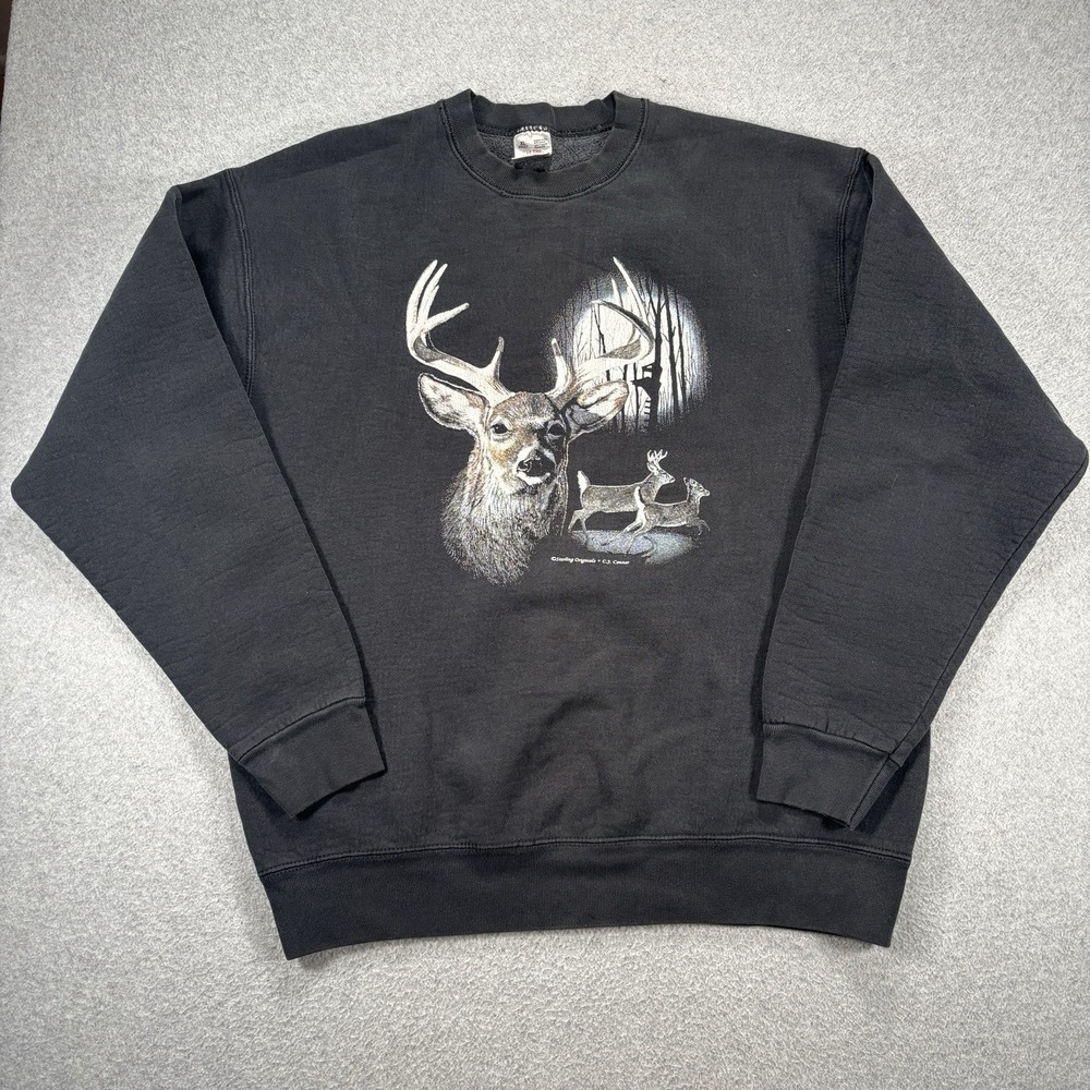 VTG Fruit Of The Loom Mens XL Deer Full Moon Graphic Sweatshirt Crewneck